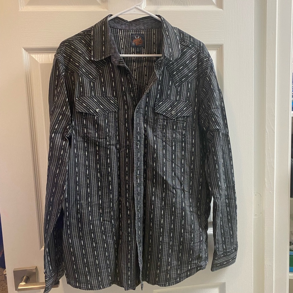 Moonshine Spirit Stylish Black Striped Casual Button Down Shirt.